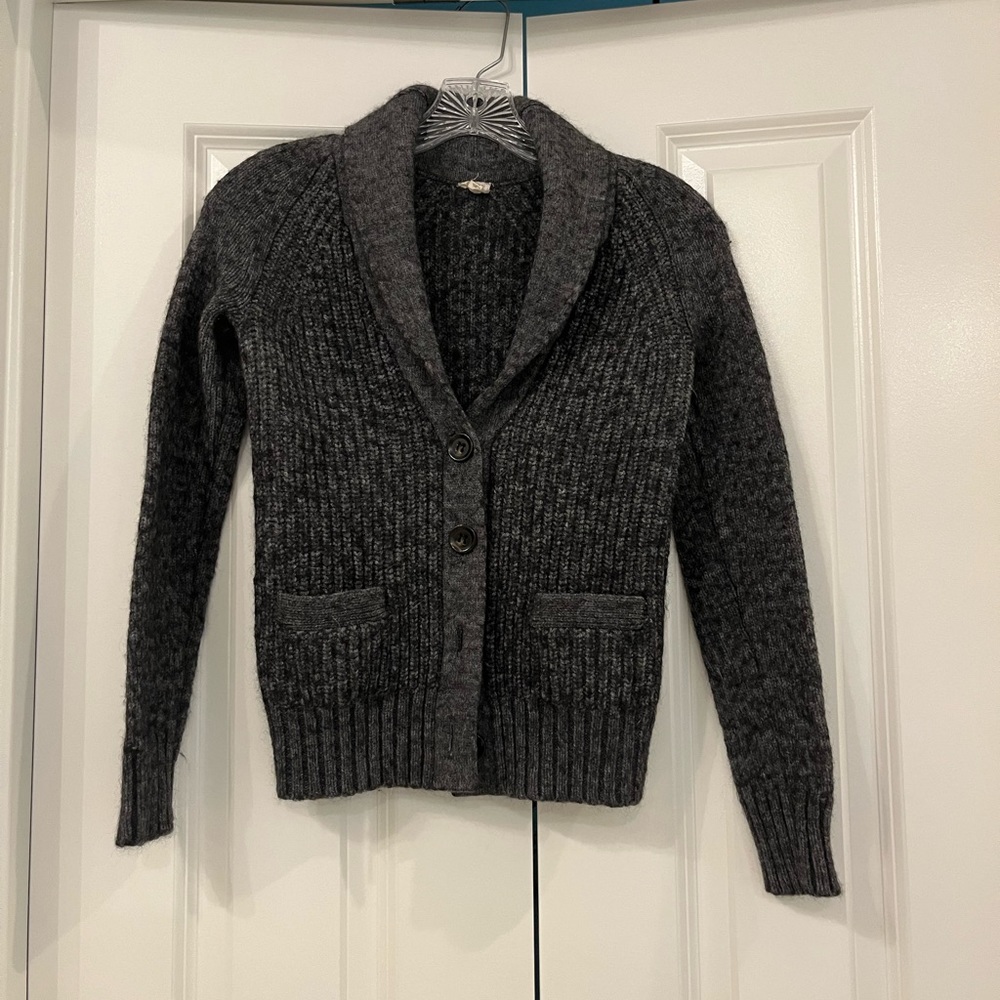 J Crew gray cardigan chunky knit wool sweater Everlane Quince petite XS XXS